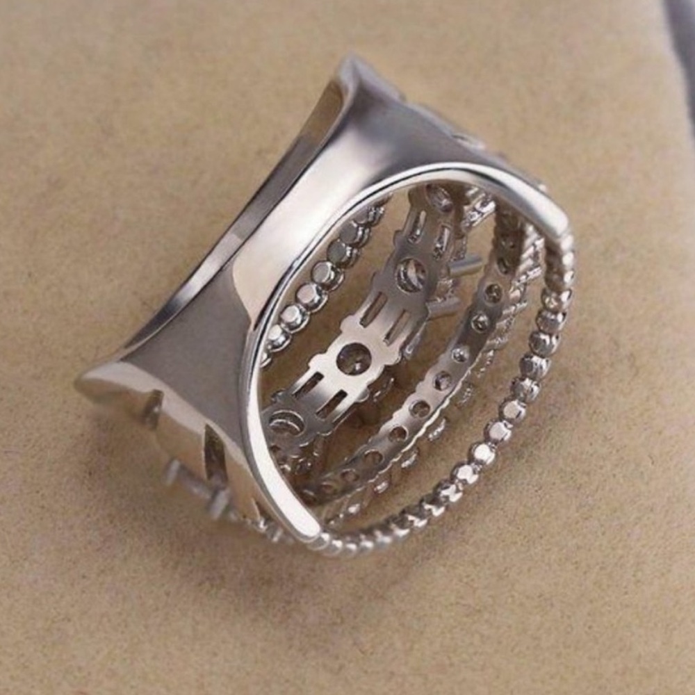 NEW💍925 STERLING SILVER DIAMOND MULTI BAND RING, CUTE RING, SHINY RING. - Picture 4 of 5